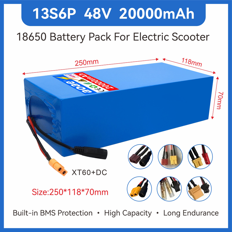60V 50Ah Electric Scooter Battery - 48V電動スクーターバッテリー 13S6P 20Ah 18650 グレードAセル 2000W内蔵BMS